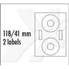 Logo etikety na CD 118/41mm, A4, matné, biele, 2 etikety, 2 prúžky, 140g/m2, balené po 10 ks, pre atramentové a laserové tlačiarne