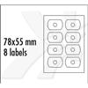 Logo etikety na CD 78mm x 55mm, A4, matné, biele, 8 etikiet, CD-R card, 140g/m2, balené po 25 ks, pre atramentové a laserové tlači