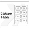 Logo etikety na CD 78mm x 58mm, A4, matné, biele, 8 etikiet, CD-R card, 140g/m2, balené po 10 ks, pre atramentové a laserové tlači