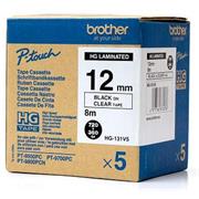 páska BROTHER HGe131 čierne písmo, transparetná páska HQ Tape (12mm) (5 ks)