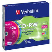 VERBATIM CD-RW SERL 700MB, 12x, colour, slim case 5 ks