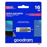 Goodram USB flash disk, USB 3.0, 16GB, ODA3, strieborný, ODA3-0160S0R11, USB A / USB C, s otočnou krytkou