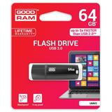 Goodram USB flash disk, USB 3.0, 64GB, UMM3, čierny, UMM3-0640K0R11, USB A, s krytkou